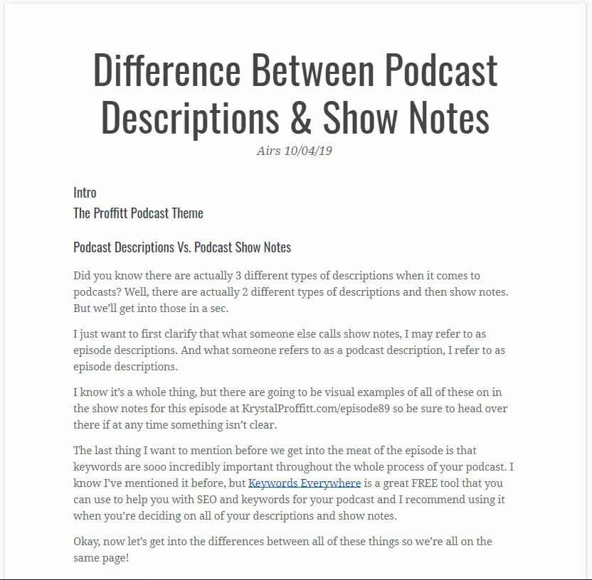 Google Docs - Podcast Show Notes